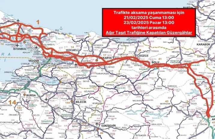 Karayolları'ndan Duyuru: Belirli Yollara 2 Gün Ağır Taşıt Girişi Yasaklandı!