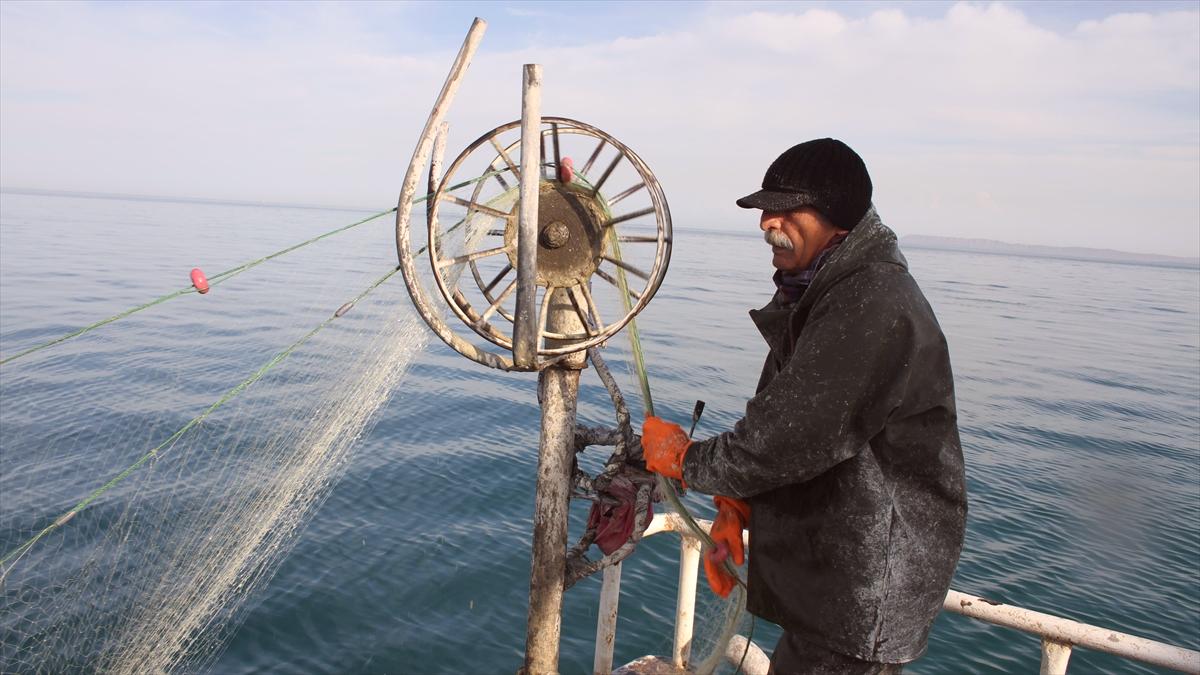 Van'daki balıkçılar av yasağı öncesi sezondaki son ağlarını göle bırakıyor