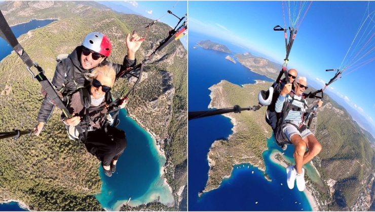 Fethiye’de 86 ve 81 yaşında iki Hollandalı turist yamaç paraşütü yaptı