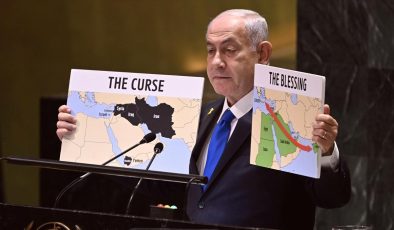 Netanyahu, BM Genel Kurulu’ndaki konuşmasında Filistin topraklarını “İsrail” olarak gösteren harita kullandı